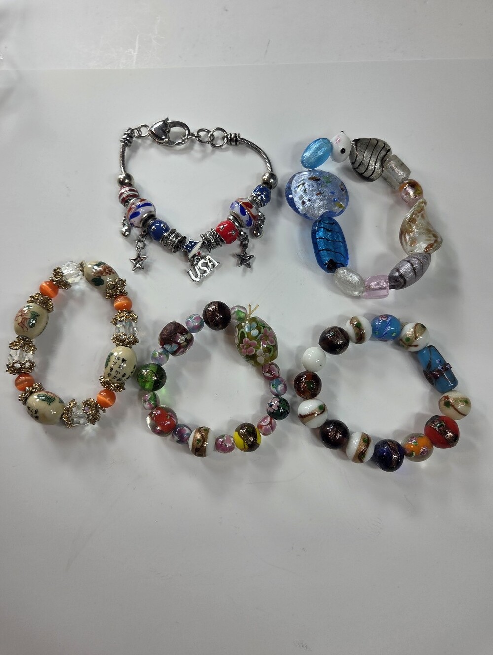 Assorted Glass Bead Bracelets Multi Color Set stretch style artisan made